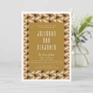 Modern Art Deco Black Blush Gold Wedding Invitation
