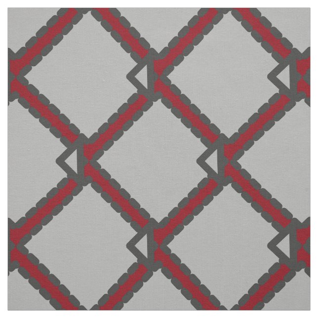 Modern Art Deco Black, Grey, and Red Fabric (Swatch)