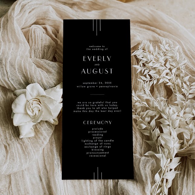 Modern Art Deco Black Wedding Program / EVERLY Programme (Modern Art Deco Black Wedding Program / EVERLY)