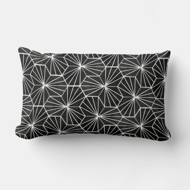 Modern Art Deco Black White Geometrical Pattern Lumbar Cushion (Front)