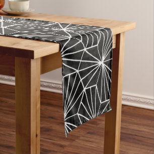 Modern Art Deco Black White Geometrical Pattern Short Table Runner