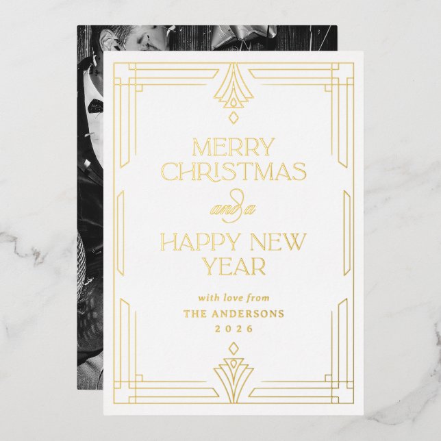 Modern Art Deco Classic White Christmas Gold (Front/Back)