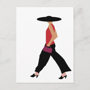 Modern Art Deco fashion girl red black Postcard