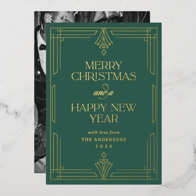 Modern Art Deco Forest Green Christmas Gold (Front/Back)