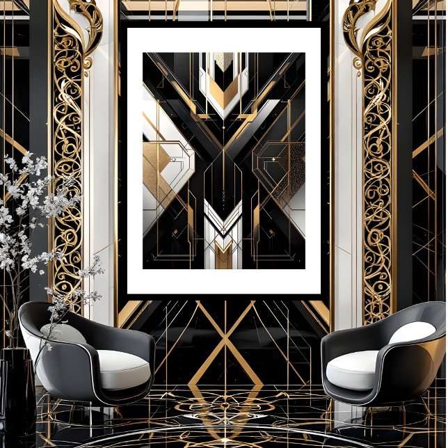 Modern Art Deco Geometric gold black white Poster (Creator Uploaded)