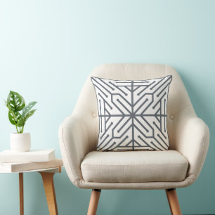 Modern Art Deco Geometric Tech Circuit Pattern Cushion