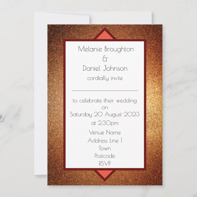 Modern Art Deco Glitter Simple Wedding Invitation (Front)