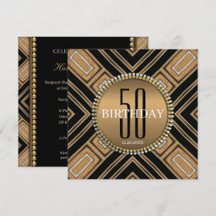 Modern Art Deco Gold 50th Birthday Invitation