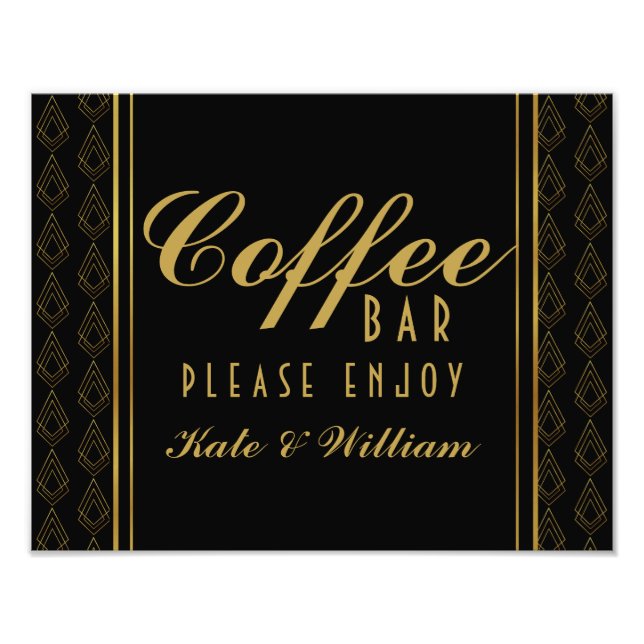 Modern art deco Gold & Black coffee bar wedding Photo Print (Front)