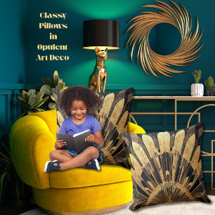 Modern Art Deco Gold Black Sunburst Motif 20 x 20 Cushion