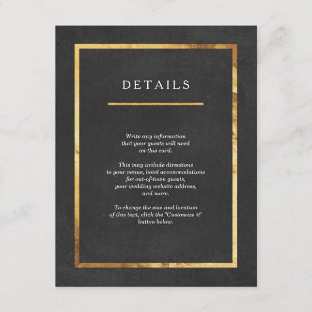 Modern Art Deco Gold & Black Wedding Insert Cards (Front)