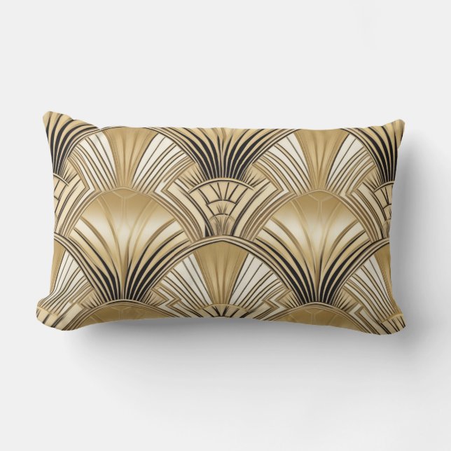 Modern Art Deco gold ivory Lumbar Cushion (Front)