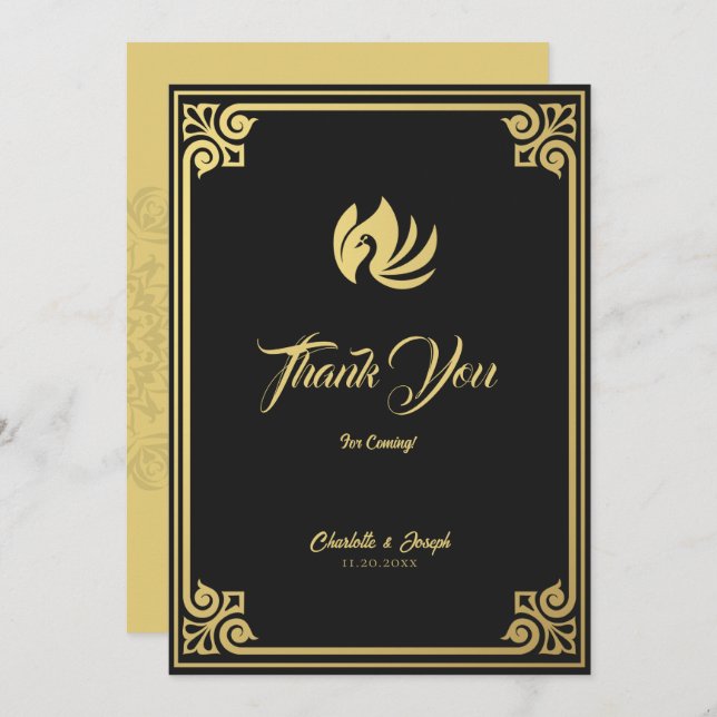 Modern Art Deco Gold Swan Wedding Thank You Card (Front/Back)