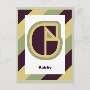 Modern art deco letter G with striped border, name Postcard