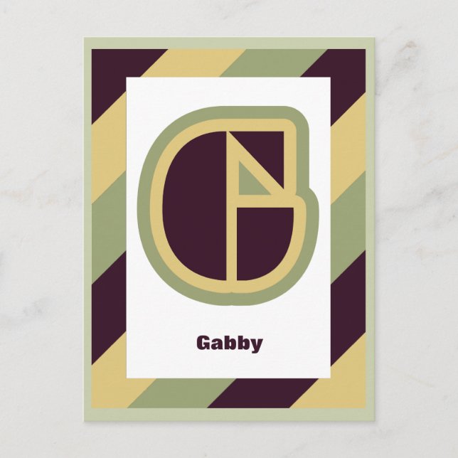 Modern art deco letter G with striped border, name Postcard (Front)