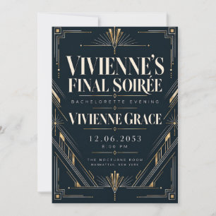 Modern Art Deco Midnight Black Tie Bachelorette Pa Invitation
