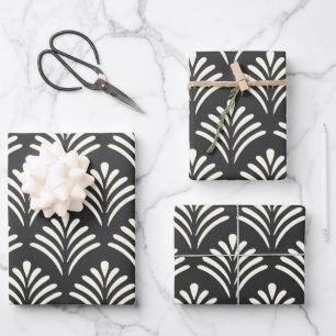 Modern Art Deco Motif Pattern Black and White Wrapping Paper Sheet