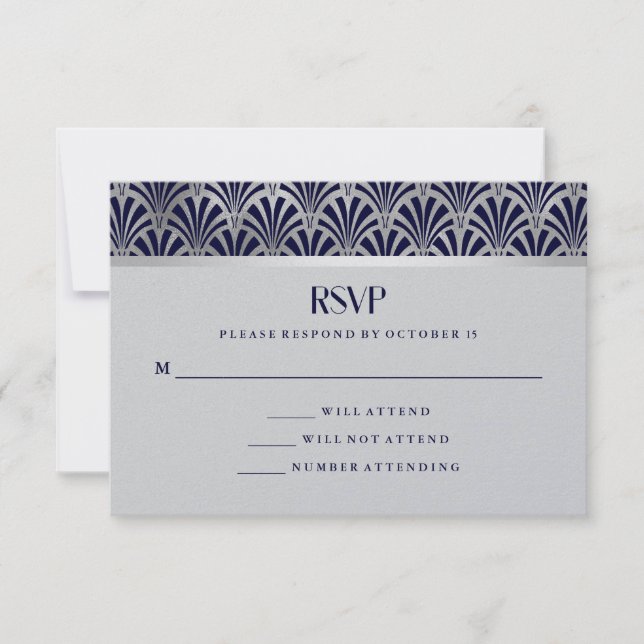 Modern Art Deco | Navy and Faux Silver RSVP (Front)