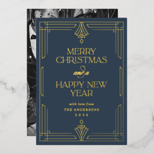 Modern Art Deco Navy Blue Christmas Gold