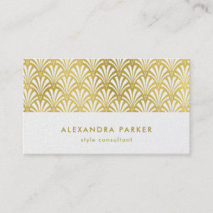 Modern Art Deco Pattern Faux Gold on White Business Card