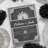 Modern Art Deco Peacock White and Black Wedding