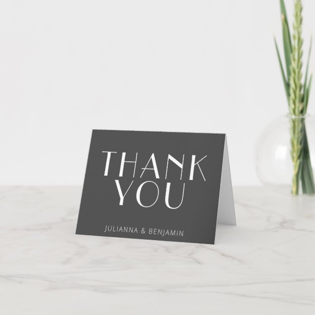 Modern Art Deco Personalised Message Guests Black Thank You Card (Front)
