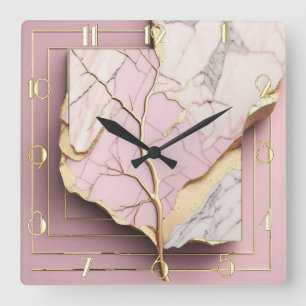 Modern Art Deco Pink Square Wall Clock