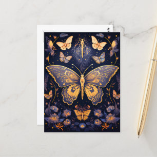 Modern Art Deco Purple Blue Gold Butterfly Postcard