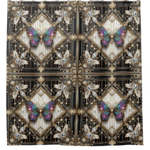 Modern Art Deco Rainbow Butterfly Shower Curtain