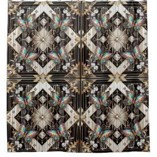 Modern Art Deco Rainbow Butterfly Shower Curtain