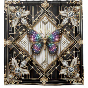 Modern Art Deco Rainbow Butterfly Shower Curtain