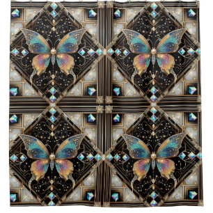 Modern Art Deco Rainbow Butterfly Shower Curtain