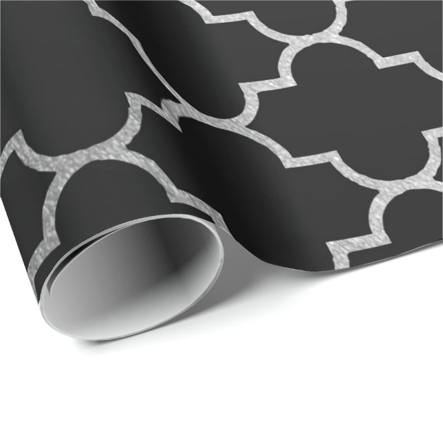 Modern Art Deco Silver Grey Black Geometric Vip Wrapping Paper (Roll Corner)