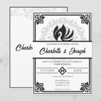 Modern Art Deco Swan Black and White Wedding
