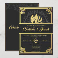 Modern Art Deco Swan Gold and Black Wedding