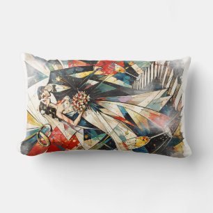 Modern Art Deco Wedding Couple Illustration Lumbar Cushion