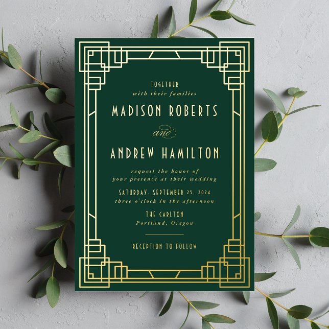 Modern Art Deco Wedding Green and Gold (Creator Uploaded)