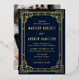 Modern Art Deco Wedding Navy and Gold