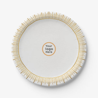 Modern Art Deco White Gold Corporate Paper Plate