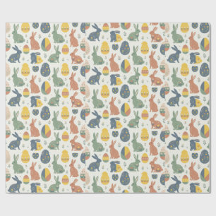 Modern Art Easter Bunny & Floral Egg Pattern Wrap Wrapping Paper