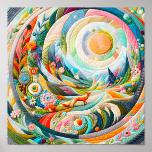 Modern Art Embroidered Look Spring Landscape Poster