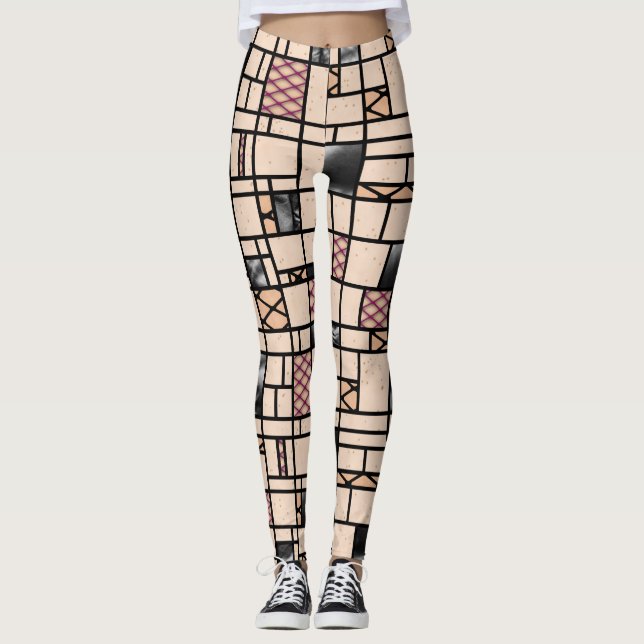 Modern Art Fishnet Skin & Leather Pattern Leggings (Front)