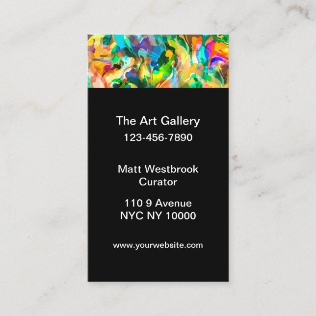 Modern Art Gallery Vertical Format Business Card (Front)