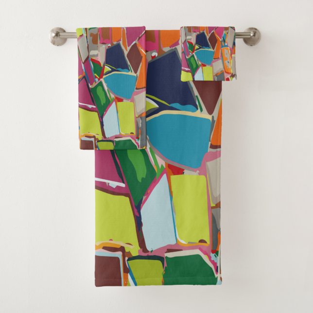 Modern Art Geometric Deco Multi-colour Bath Towel Set (Insitu)