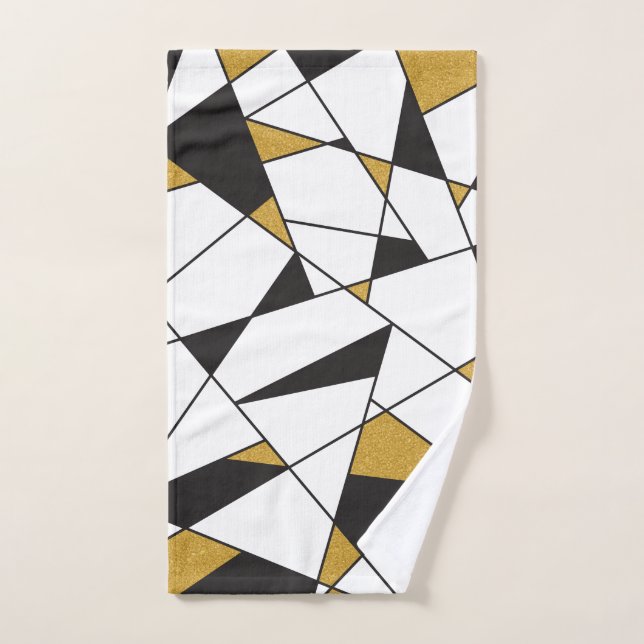 Modern Art Geometry -black and white with gold- Hand Towel (Hand Towel)