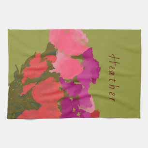 Modern Art Happy Colorful Flowers +Custom Name Tea Towel
