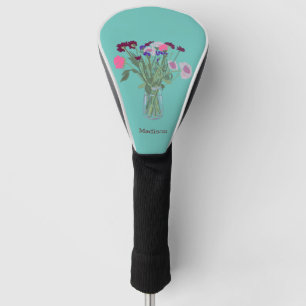 Modern Art Happy Colourful Wildflowers +Custom Nam Golf Head Cover