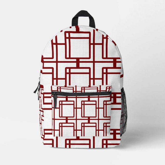 Modern Art Inspired Geometric White Backpack  (Front)