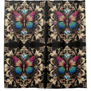 Modern Art Nouveau Rainbow Butterfly Shower Curtain