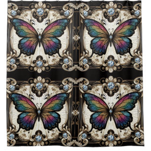 Modern Art Nouveau Rainbow Butterfly Shower Curtain